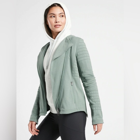 NWOT Athleta Jacket Women's Green Cotton Blend Asymmetric Zip Jacket S - Picture 12 of 13